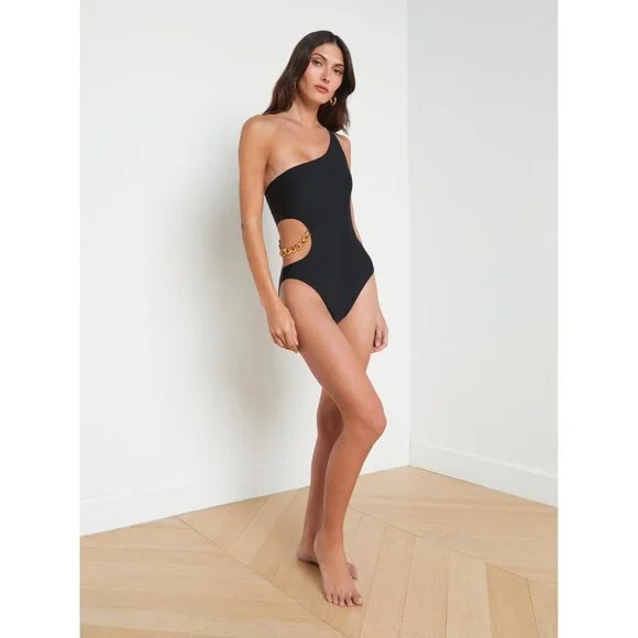 L'AGENCE Ava Chain One-Piece Swimsuit in Black Size S